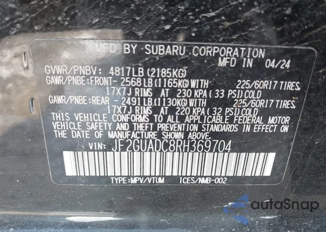 2024 Subaru Crosstrek Premium from USA, damaged, VIN JF2GUADC8RH369704